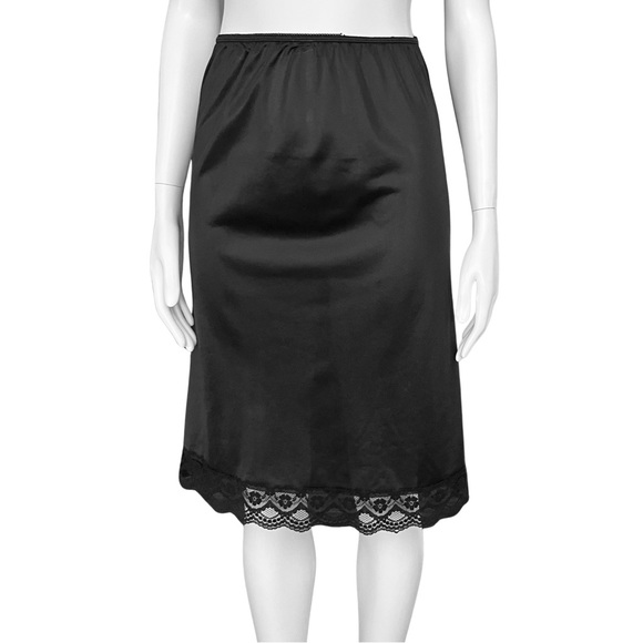 Vintage 70s Black Satin Lace Slip Skirt. XS/S. Lingerie Whimsigoth Coquette Goth - Picture 2 of 10